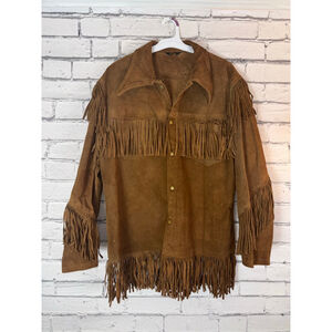 Brill Bros Timberline Milwaukee Brown Suede Fringed Jacket size 44 Large Vintage